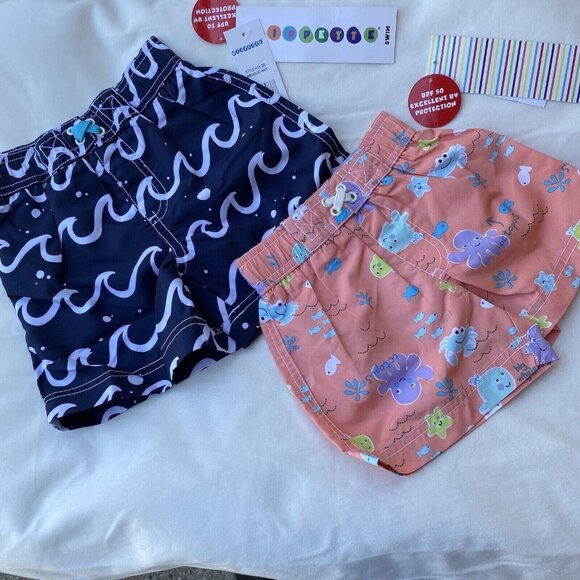 Wippette Bundle of 2 Drawstring Swim Trunks Shorts Boys Sizes 12M-18M Quick Dry - Picture 2 of 16